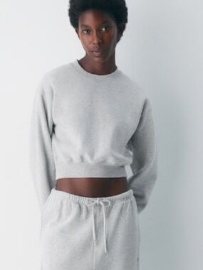 Aritzia Cozy Sweatfleece Perfect crew crop sweatshirt heather cloud white